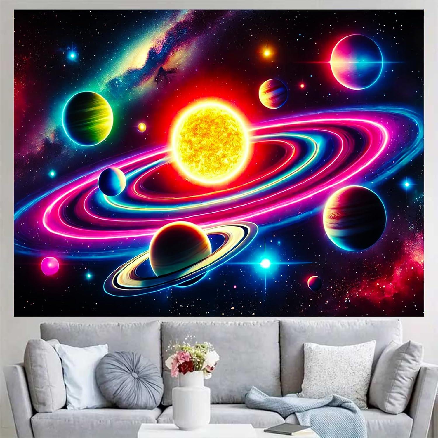 Tapestry Blacklight BlissYard 198x150 cm Planeta Neón Brilla en la Oscuridad