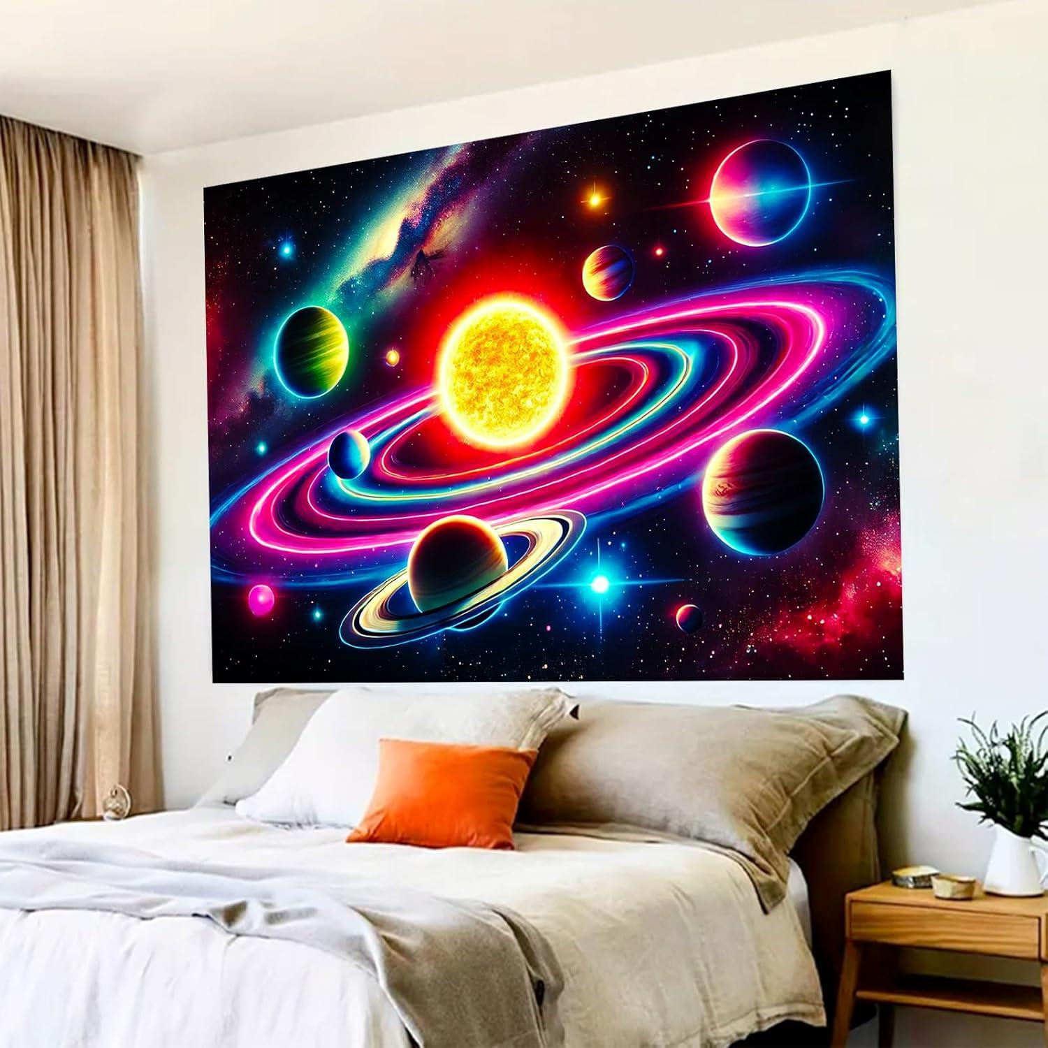 Tapestry Blacklight BlissYard 198x150 cm Planeta Neón Brilla en la Oscuridad