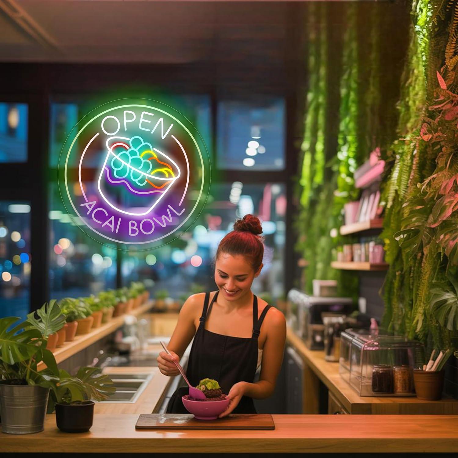 Luz de Neón LED Abierto Acai Bowl 34.8cm - Decoración Pared