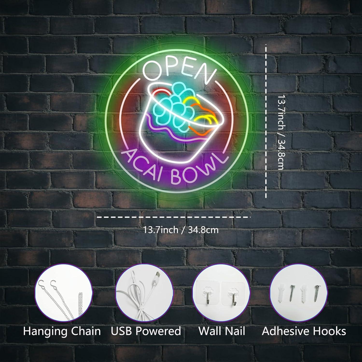 Luz de Neón LED Abierto Acai Bowl 34.8cm - Decoración Pared