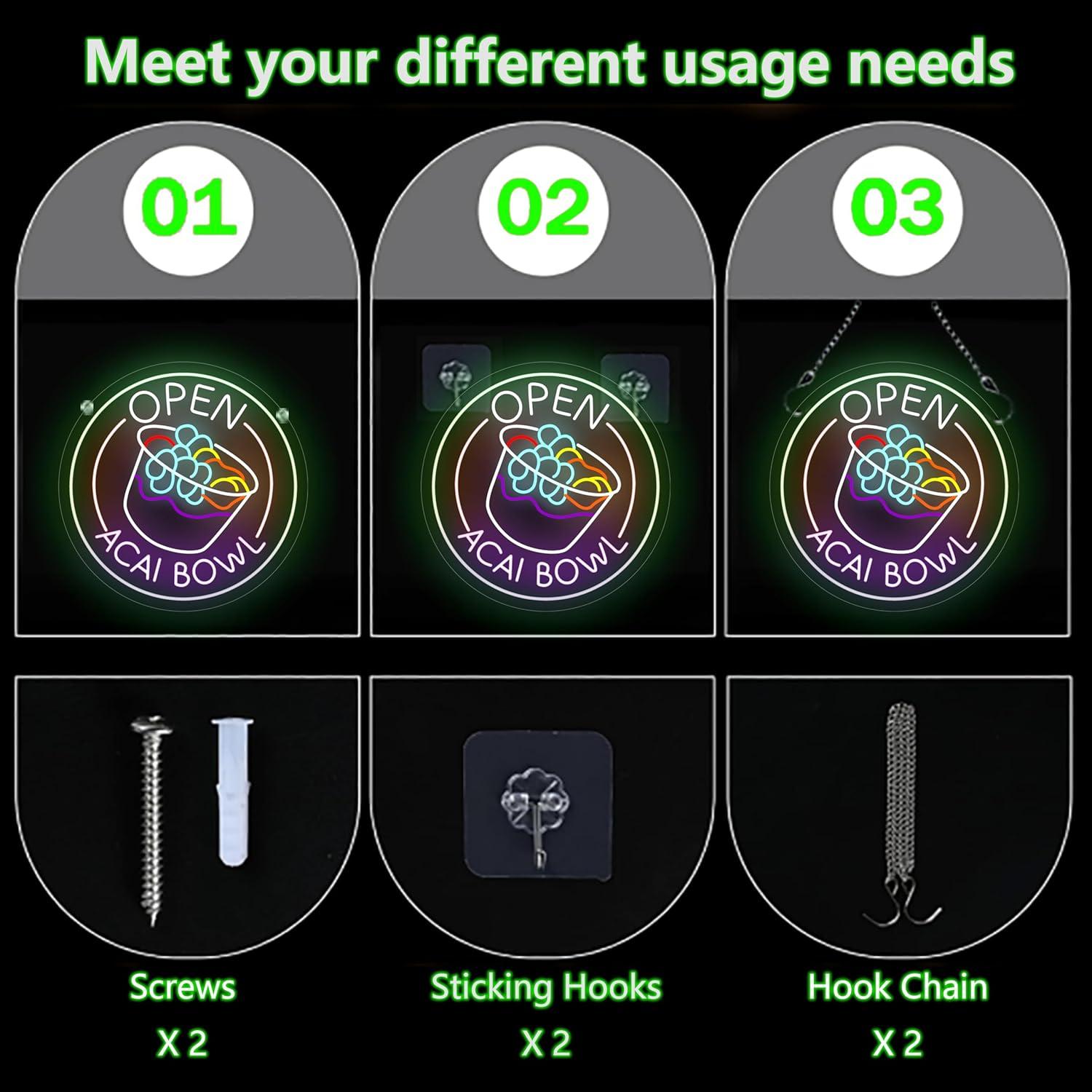 Luz de Neón LED Abierto Acai Bowl 34.8cm - Decoración Pared