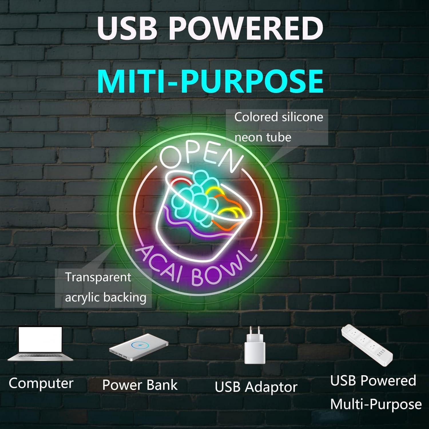 Luz de Neón LED Abierto Acai Bowl 34.8cm - Decoración Pared