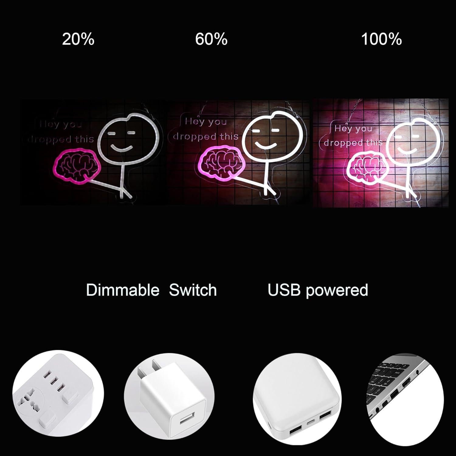 Luz de Neón LED Cerebro Rosa para Decoración de Habitaciones