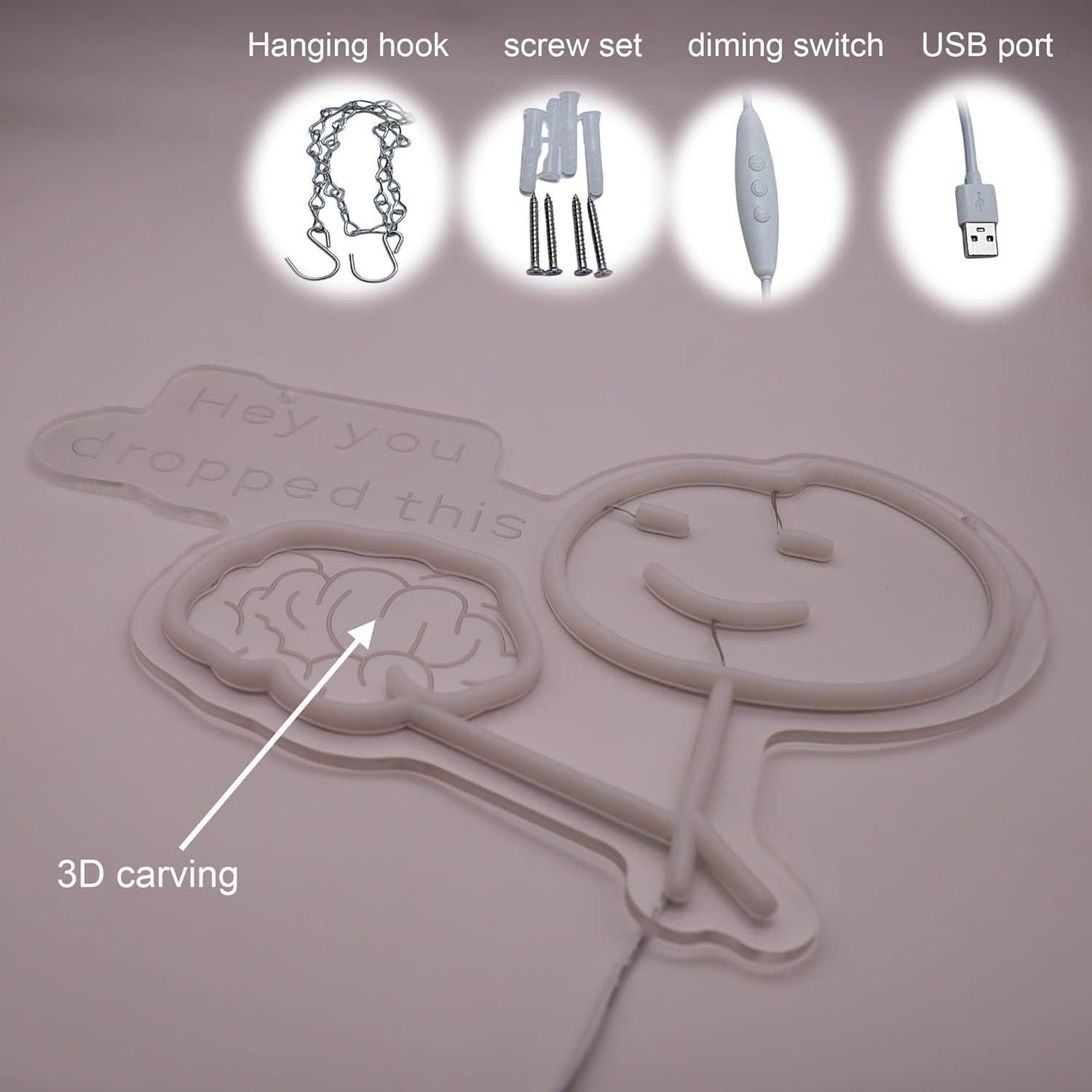 Luz de Neón LED Cerebro Rosa para Decoración de Habitaciones