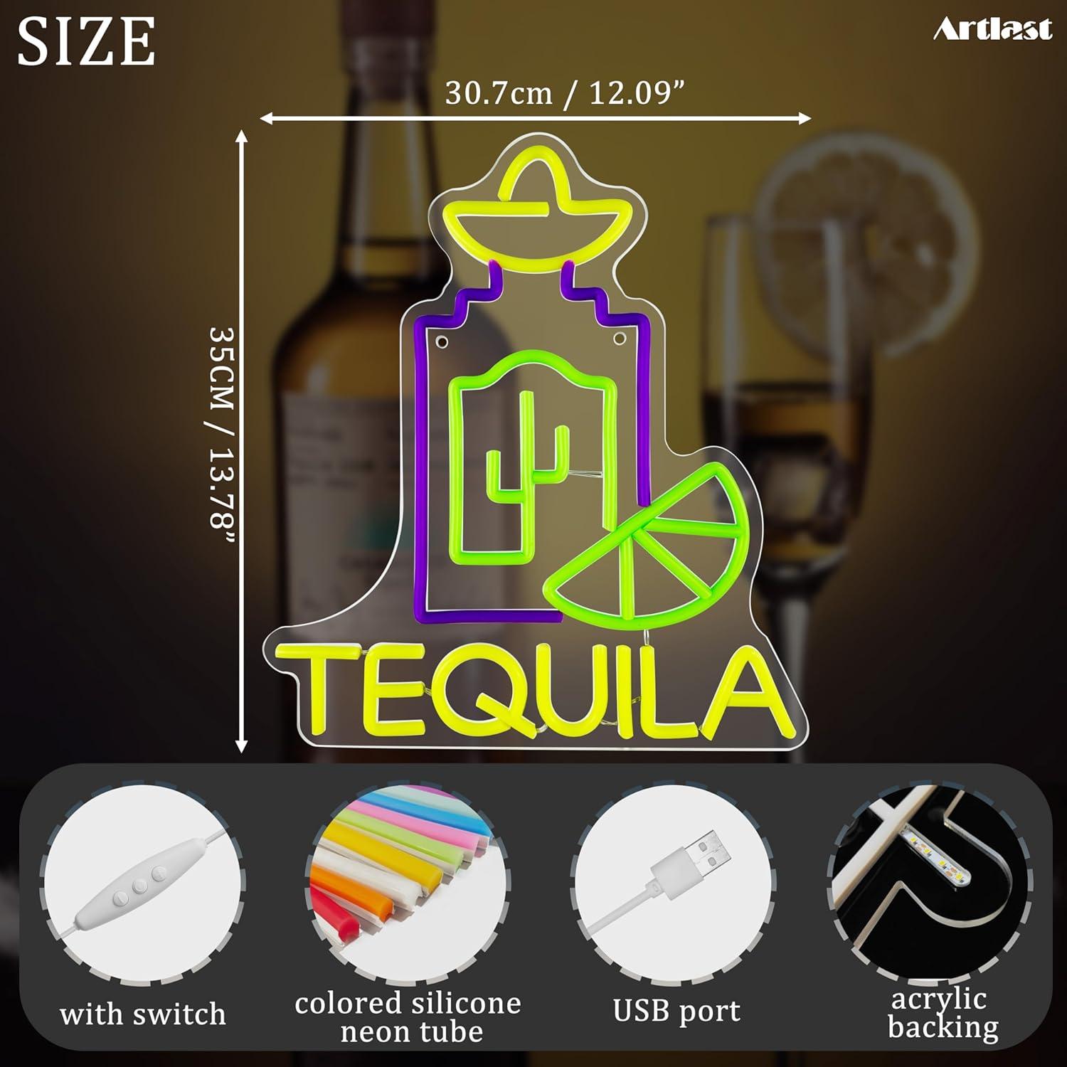 Letrero de Neón LED Tequila Artlast 35x30.7 cm para Bar