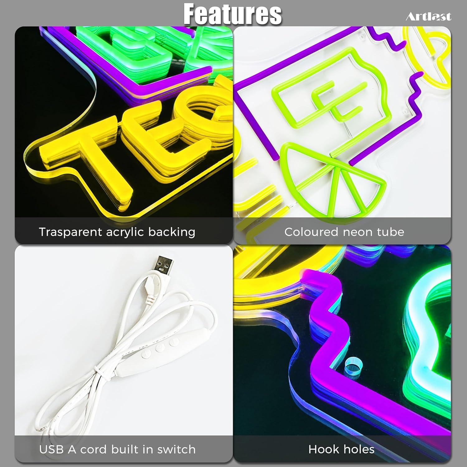 Letrero de Neón LED Tequila Artlast 35x30.7 cm para Bar