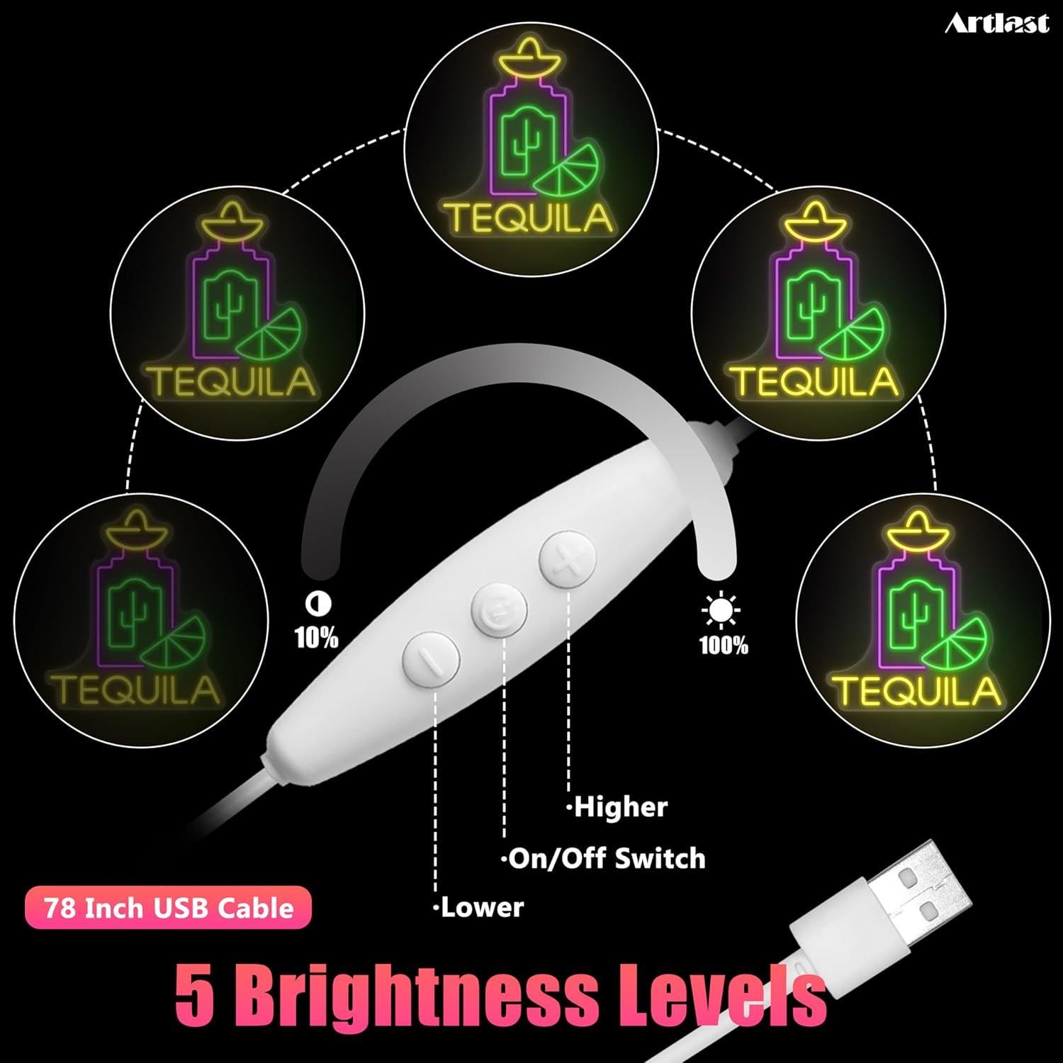 Letrero de Neón LED Tequila Artlast 35x30.7 cm para Bar