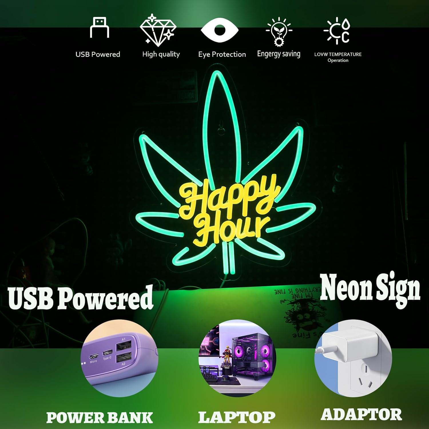 Letrero de Neón LED Hora Feliz HALASABAR USB 43x33cm