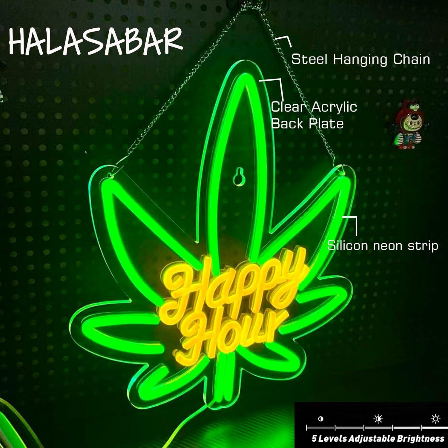 Letrero de Neón LED Hora Feliz HALASABAR USB 43x33cm