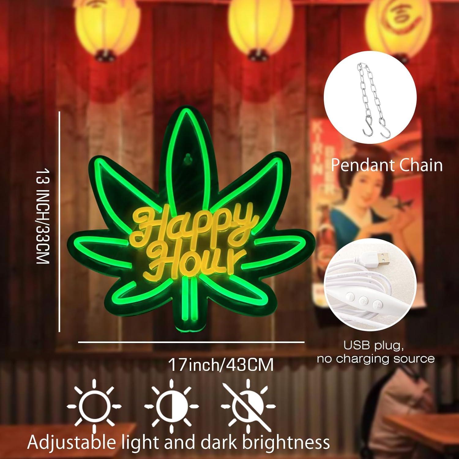 Letrero de Neón LED Hora Feliz HALASABAR USB 43x33cm