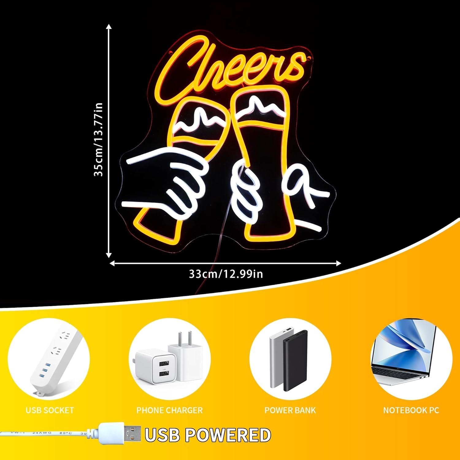 Luz de Neón WIOSOUL Cheers LED 35x33cm para Bar y Fiesta