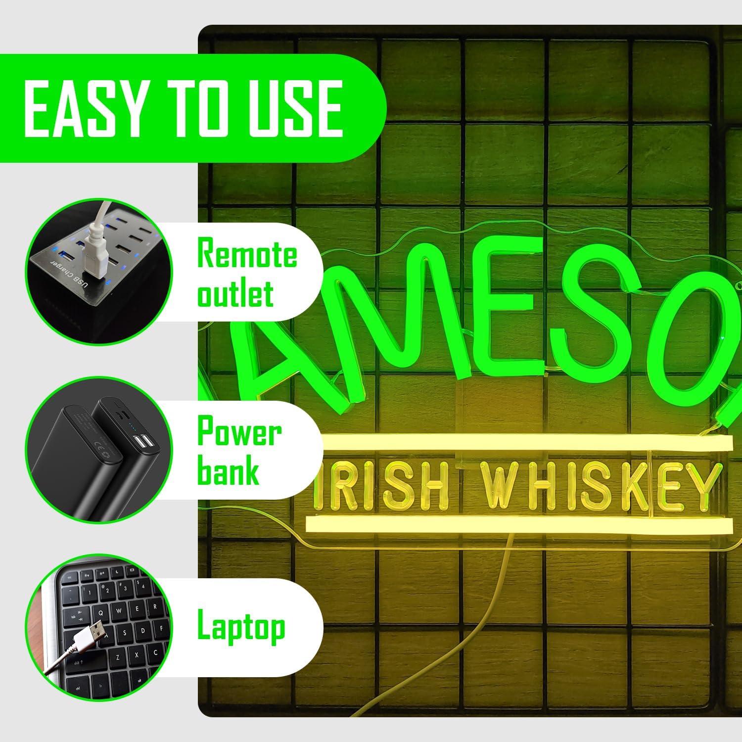 Letrero de Neón LED Jameson Irish Whiskey 30x10 cm para Bar