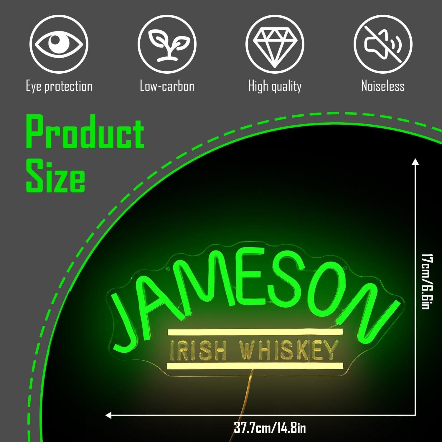 Letrero de Neón LED Jameson Irish Whiskey 30x10 cm para Bar