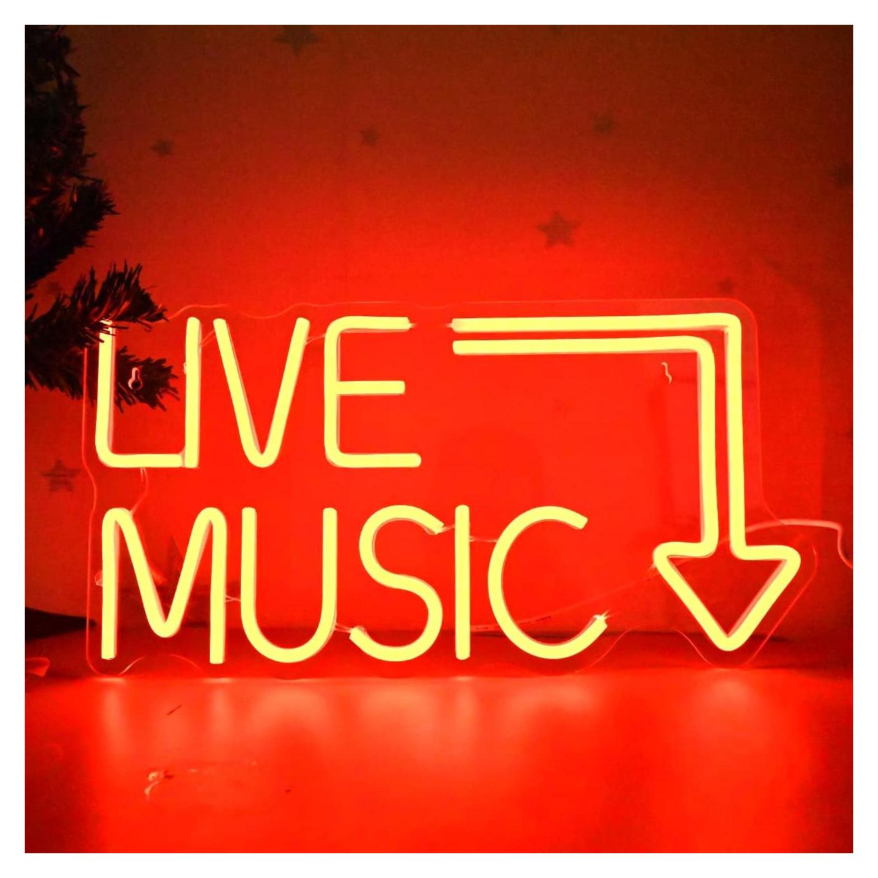 Cartel de Neón LED Moweek Música en Vivo 43x28cm Decoración