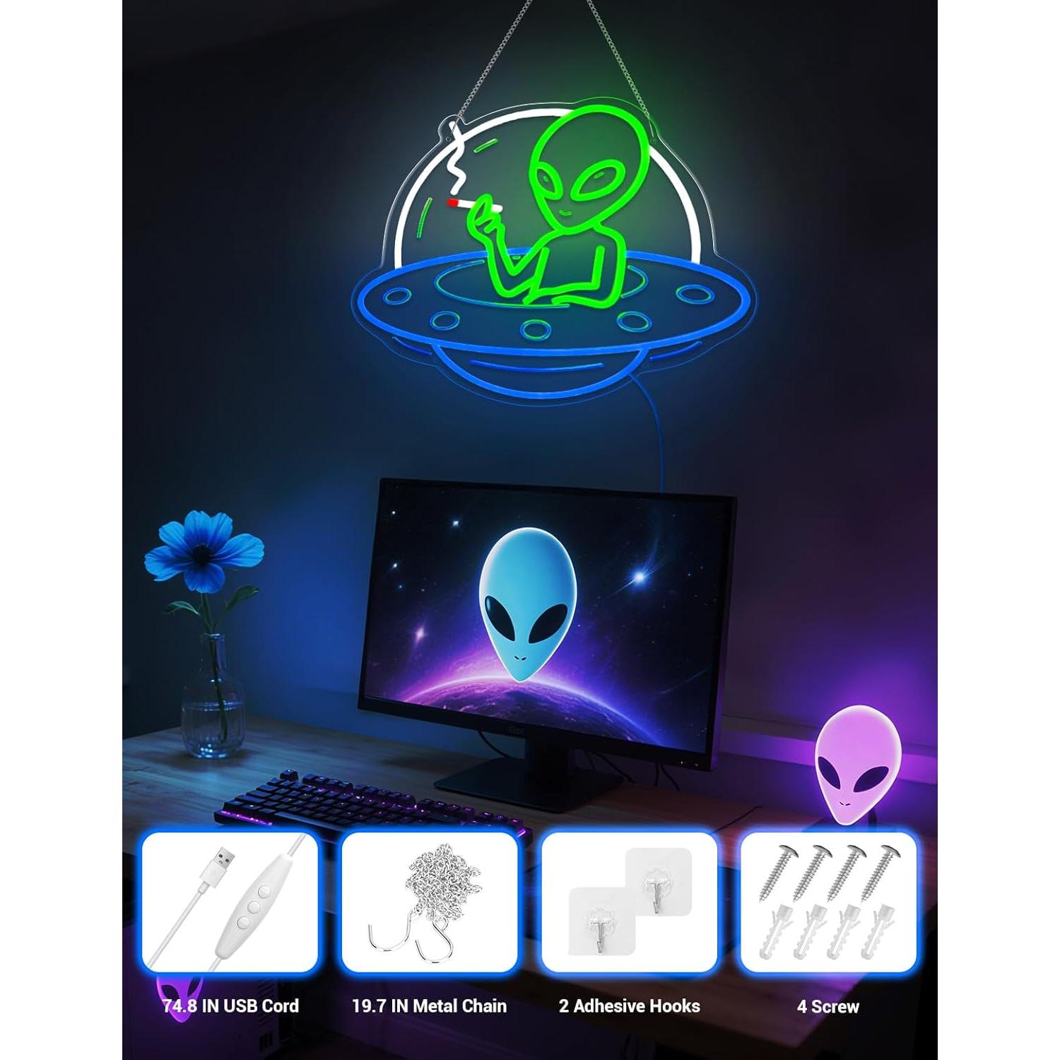 Cartel de Neón Alienígena ADKALIV LED Dimmable 35x30.5cm