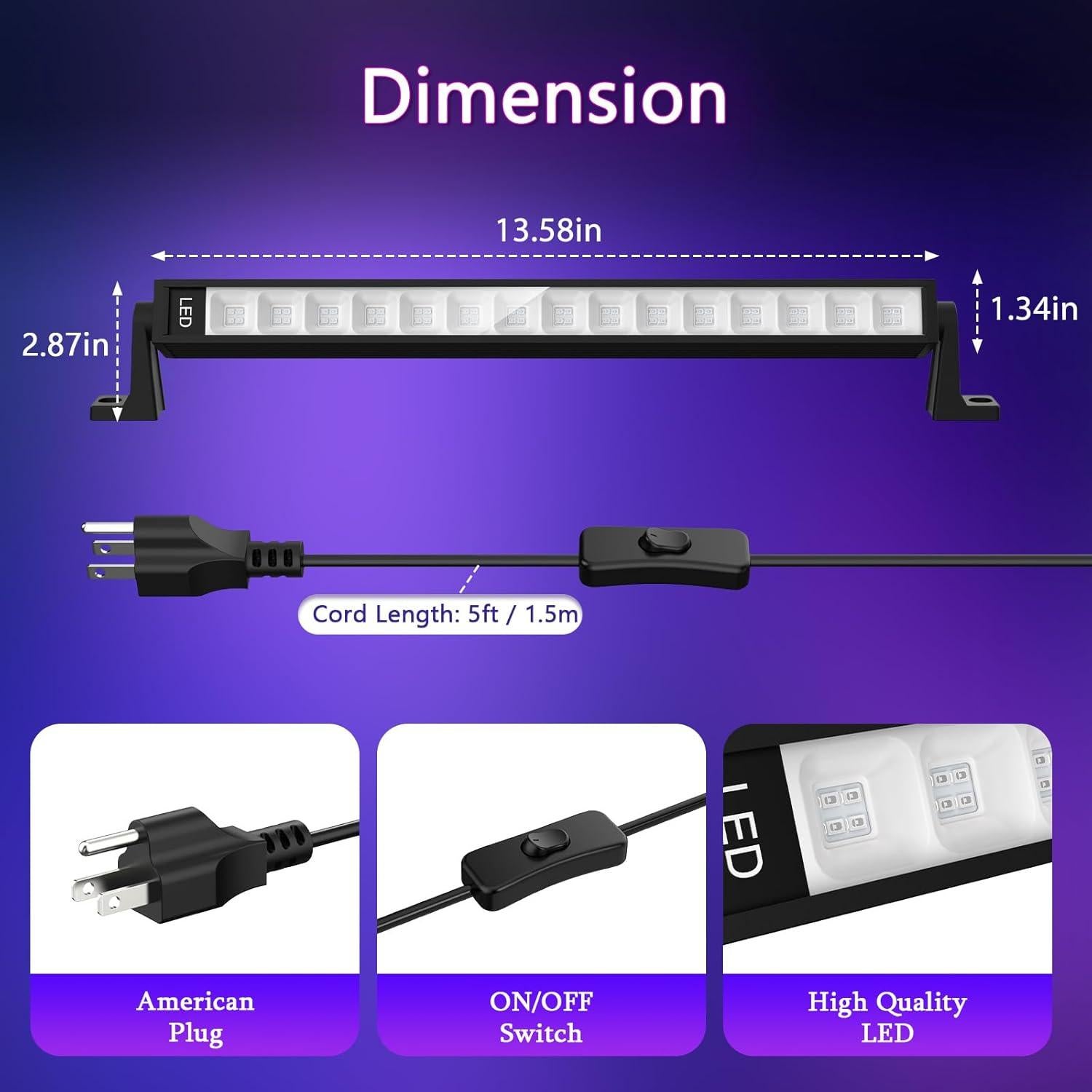 Barra de luz negra LED Lamvip 38W - Paquete de 2, 34.5x7.3x3.4cm