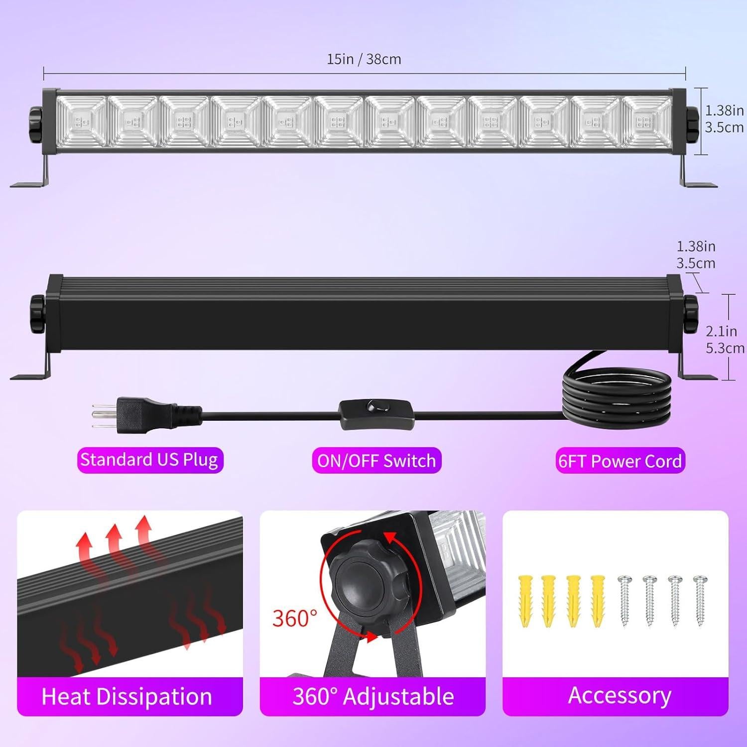Paquete de 4 Luces Negras LED ISUERFY 45W para Fiestas