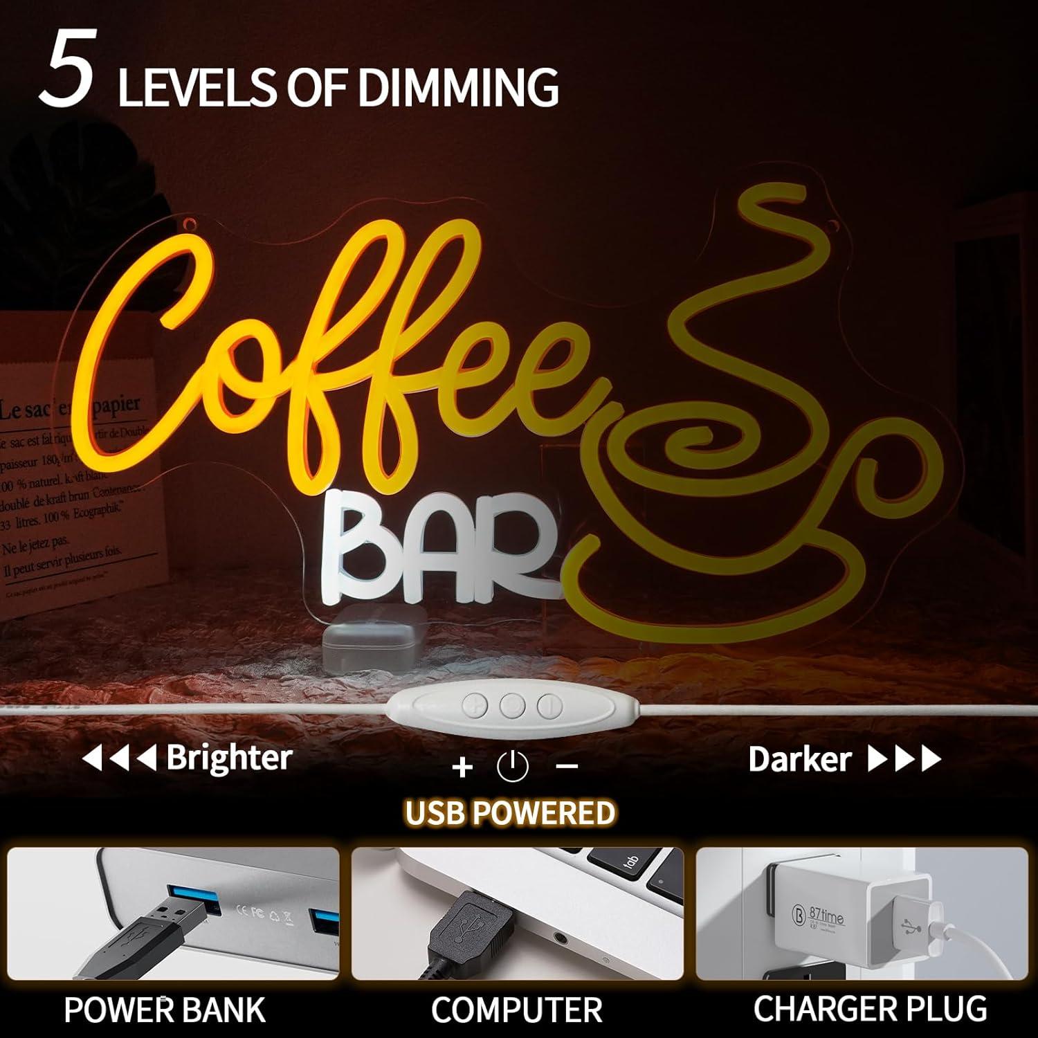 Letrero de Neón LED Bar de Café Regulable 41.9x23.1cm