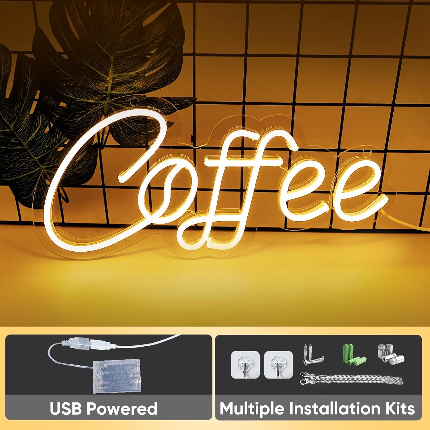 Letrero de Neón LED KANAYA Café Blanco Cálido 38.1x17.3cm