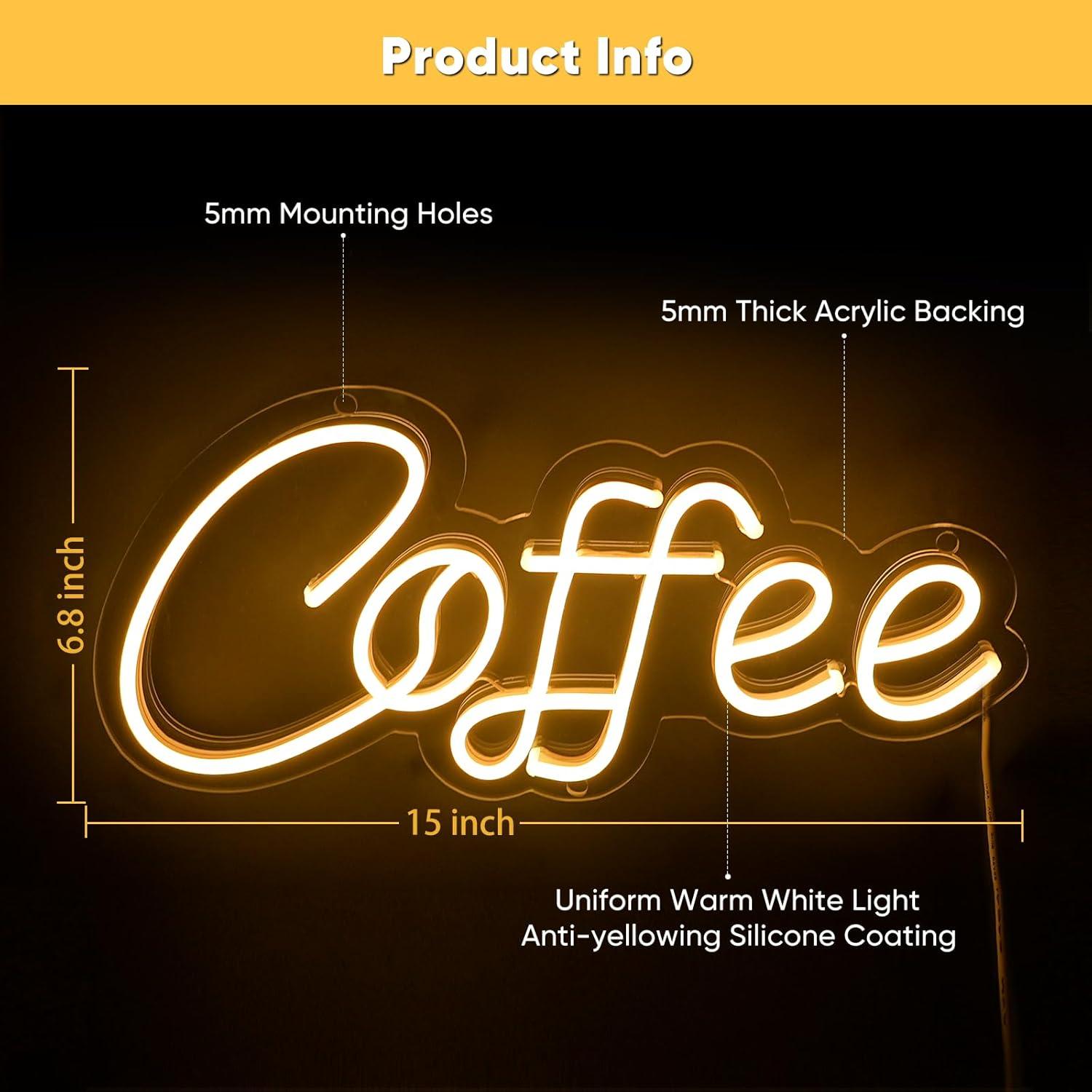 Letrero de Neón LED KANAYA Café Blanco Cálido 38.1x17.3cm