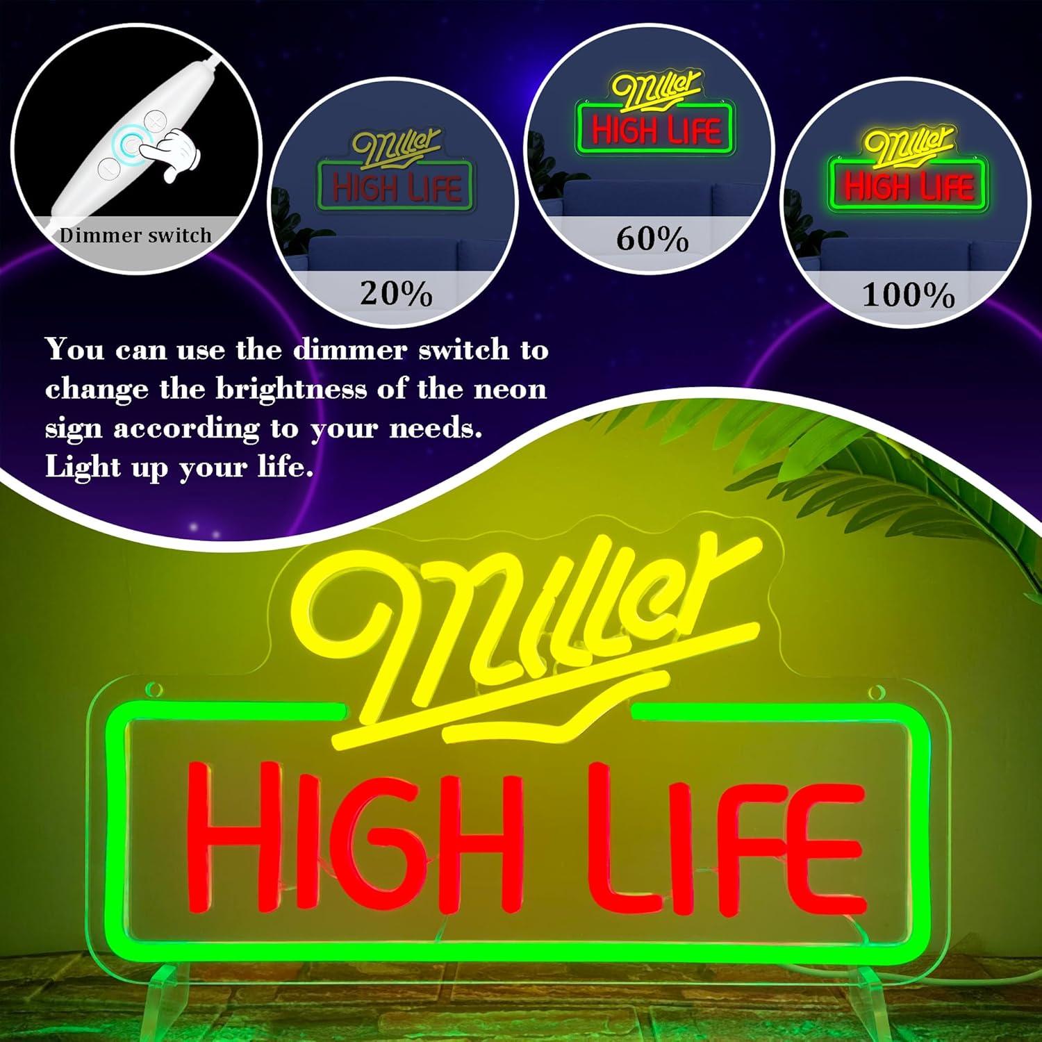 Letrero de Neón Beer High Life Regulable 39.9x21.8 cm