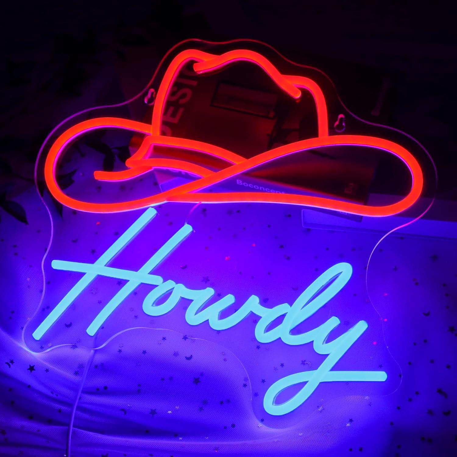 Cartel de Neón LED Cowboy Howdy 39x32.5cm para Decoración