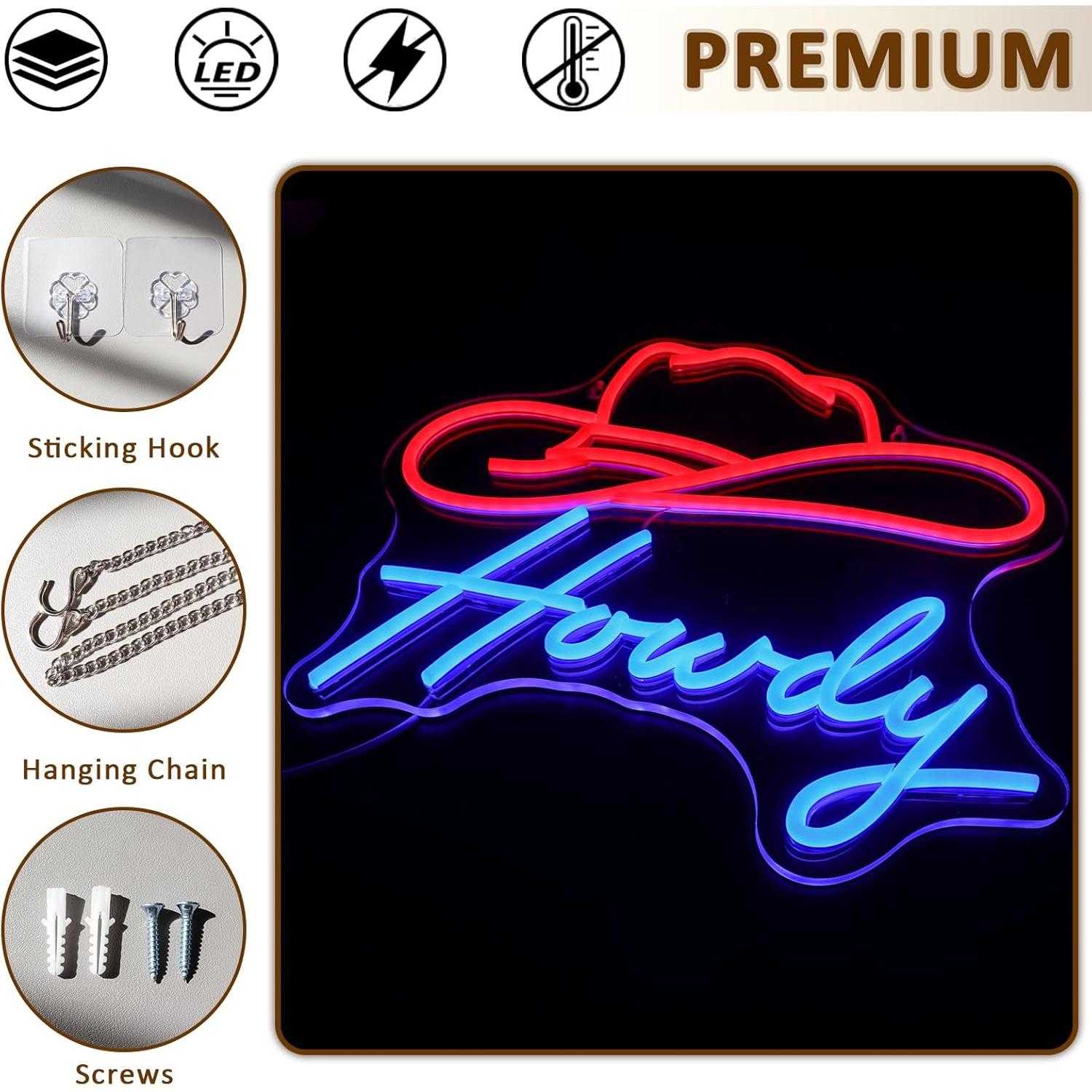 Cartel de Neón LED Cowboy Howdy 39x32.5cm para Decoración