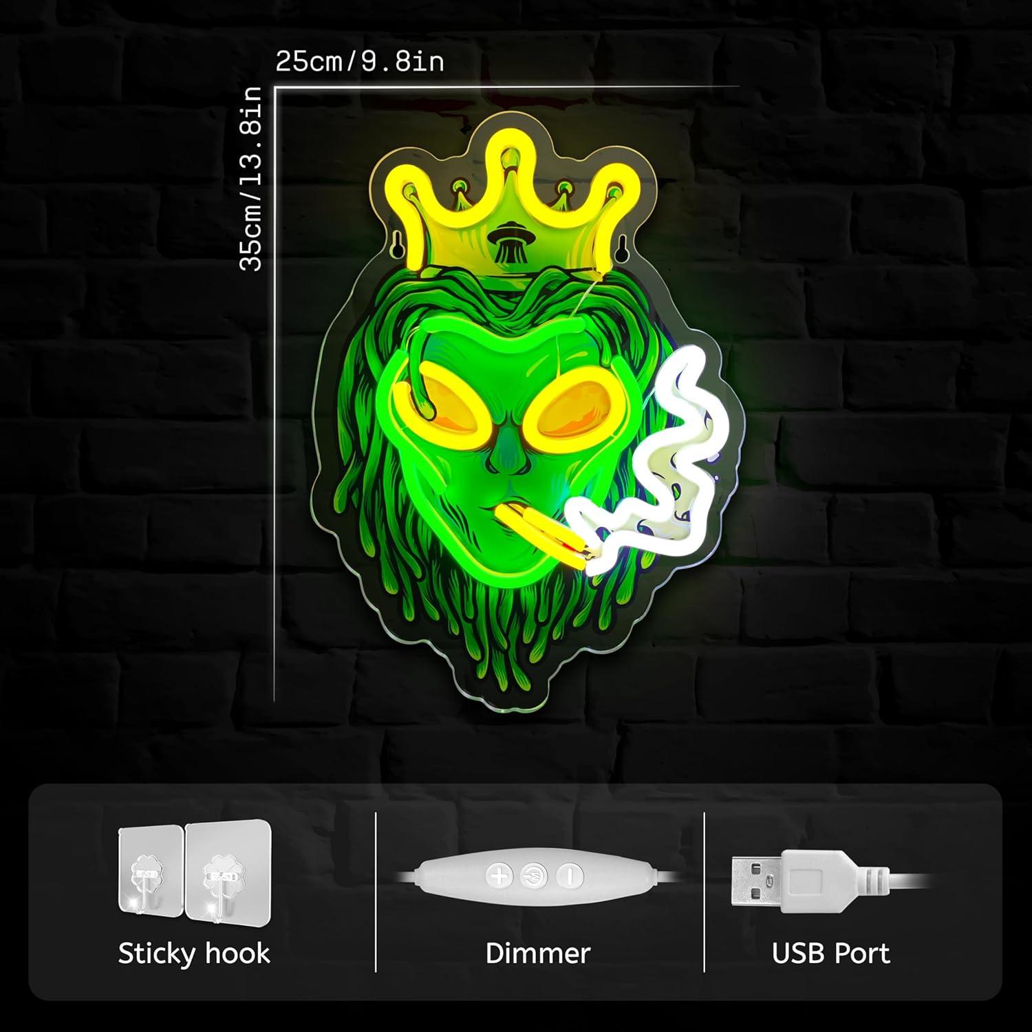 Luz de Neón Alienígena Verde LED 35x25cm USB Dimmable