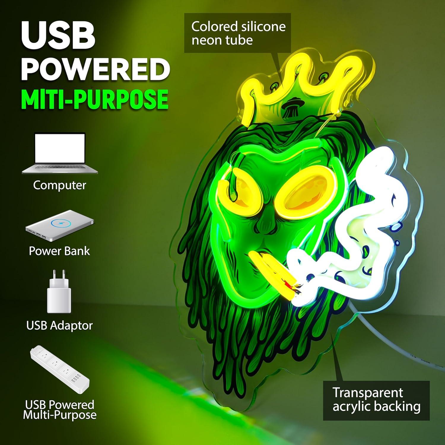 Luz de Neón Alienígena Verde LED 35x25cm USB Dimmable
