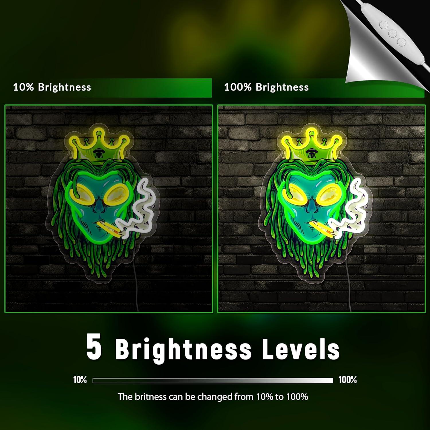 Luz de Neón Alienígena Verde LED 35x25cm USB Dimmable