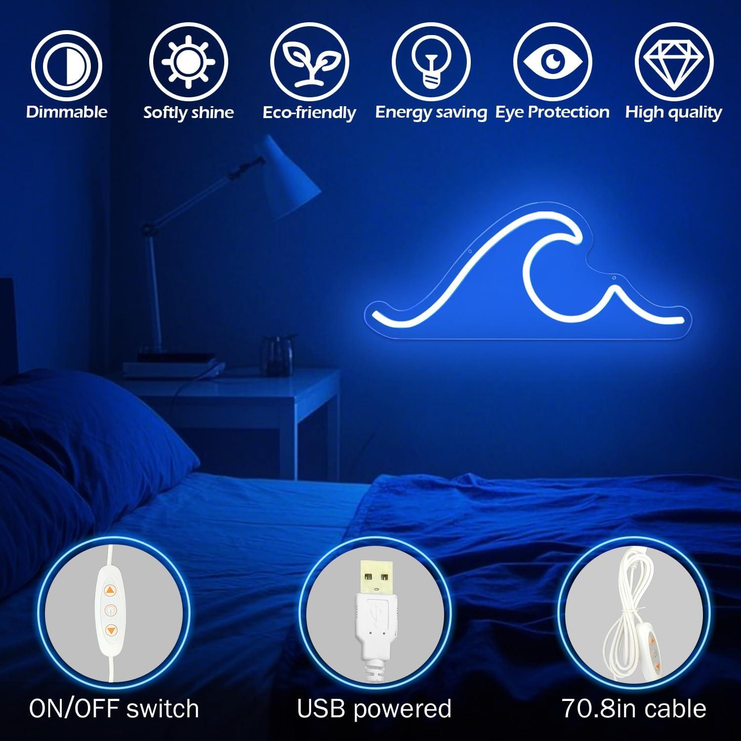 Luz de Neón Ajoyferris Onda Azul 42x17.8cm Regulable