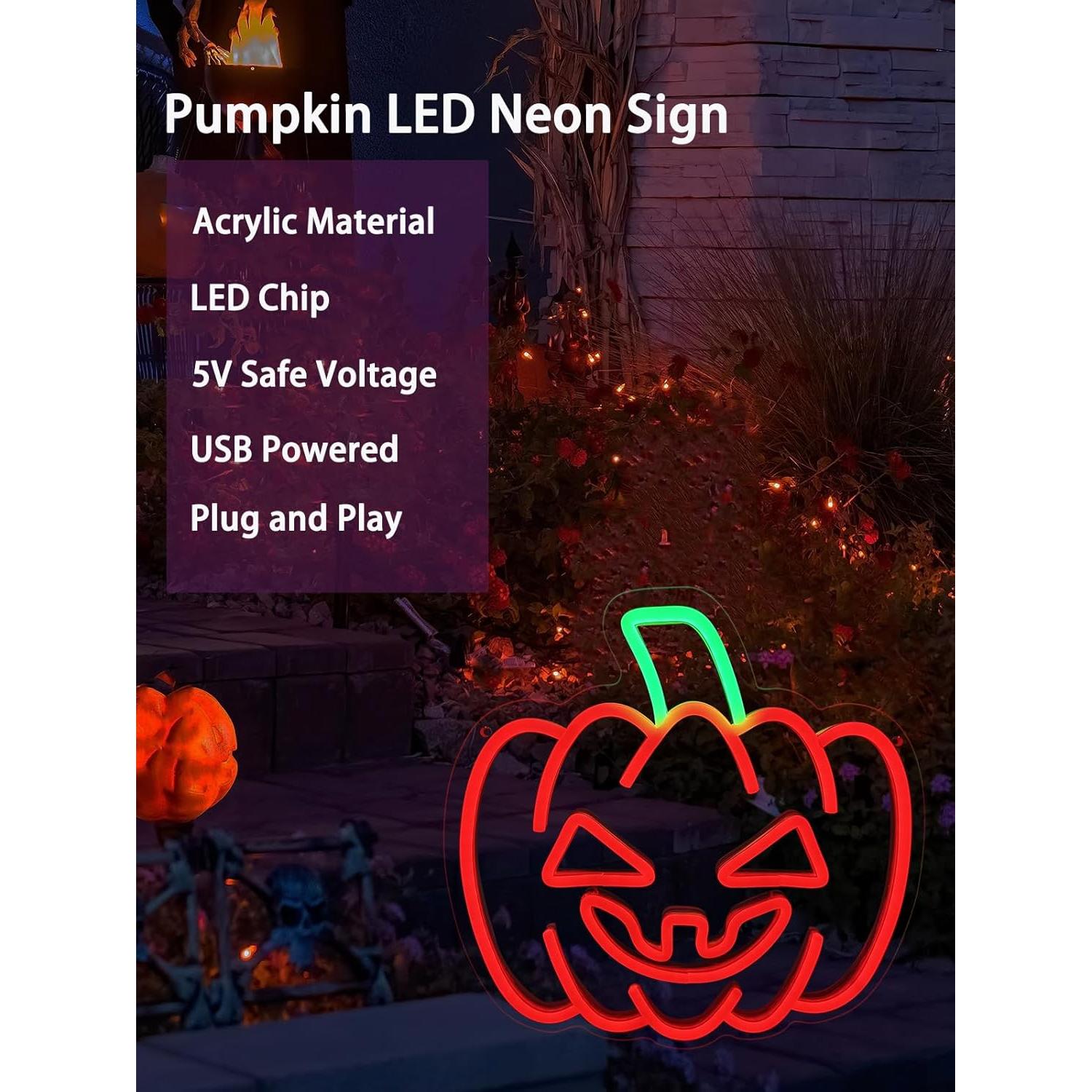 Luz de Neón LED Calabaza Halloween 32cm USB Pedaiah