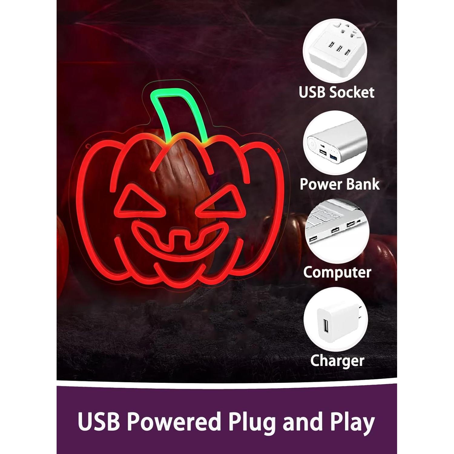 Luz de Neón LED Calabaza Halloween 32cm USB Pedaiah