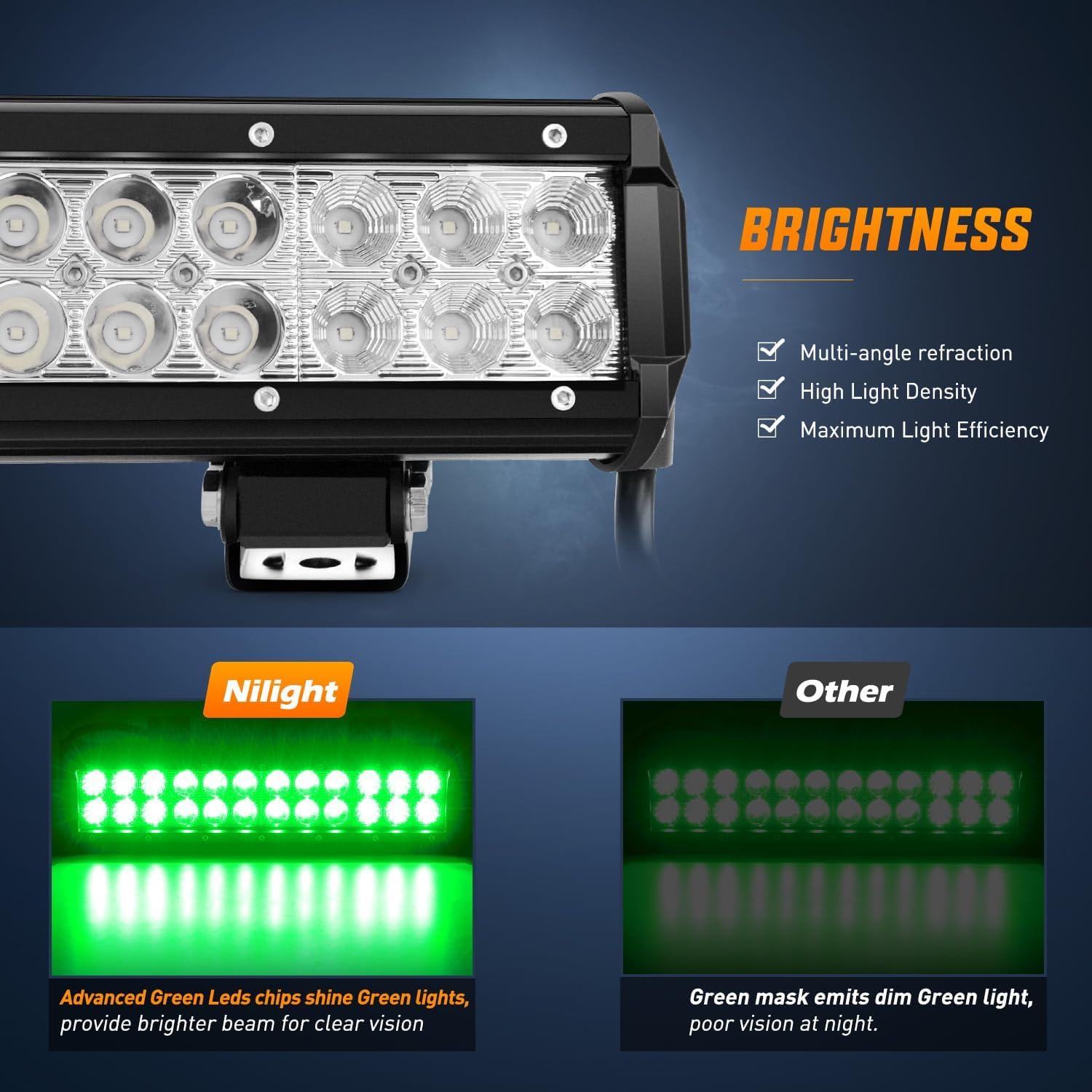Barra de Luz LED Nilight 30cm 72W Verde IP67 para Off Road