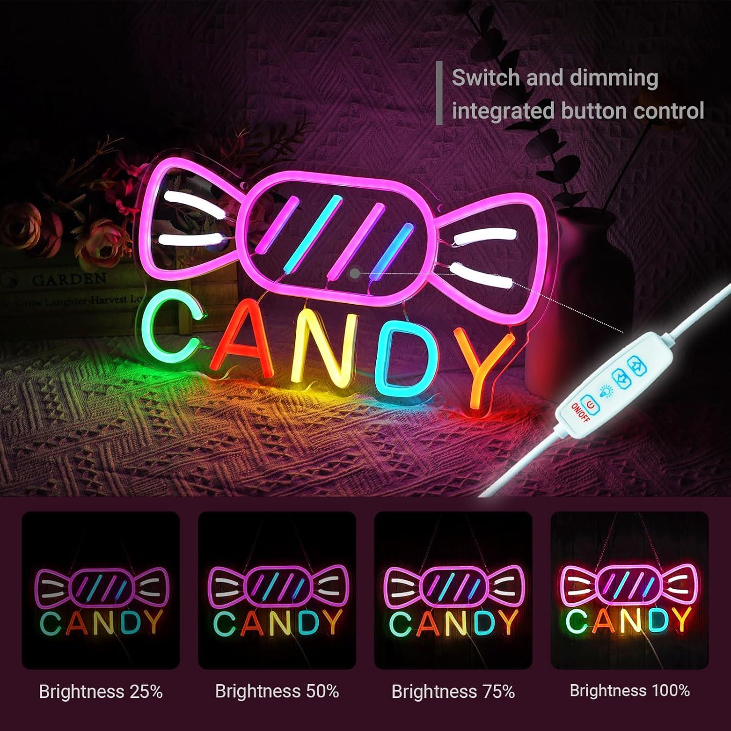 Letrero de Neón LED Caramelo NAIYISI 34.8x17.8cm Dimmable