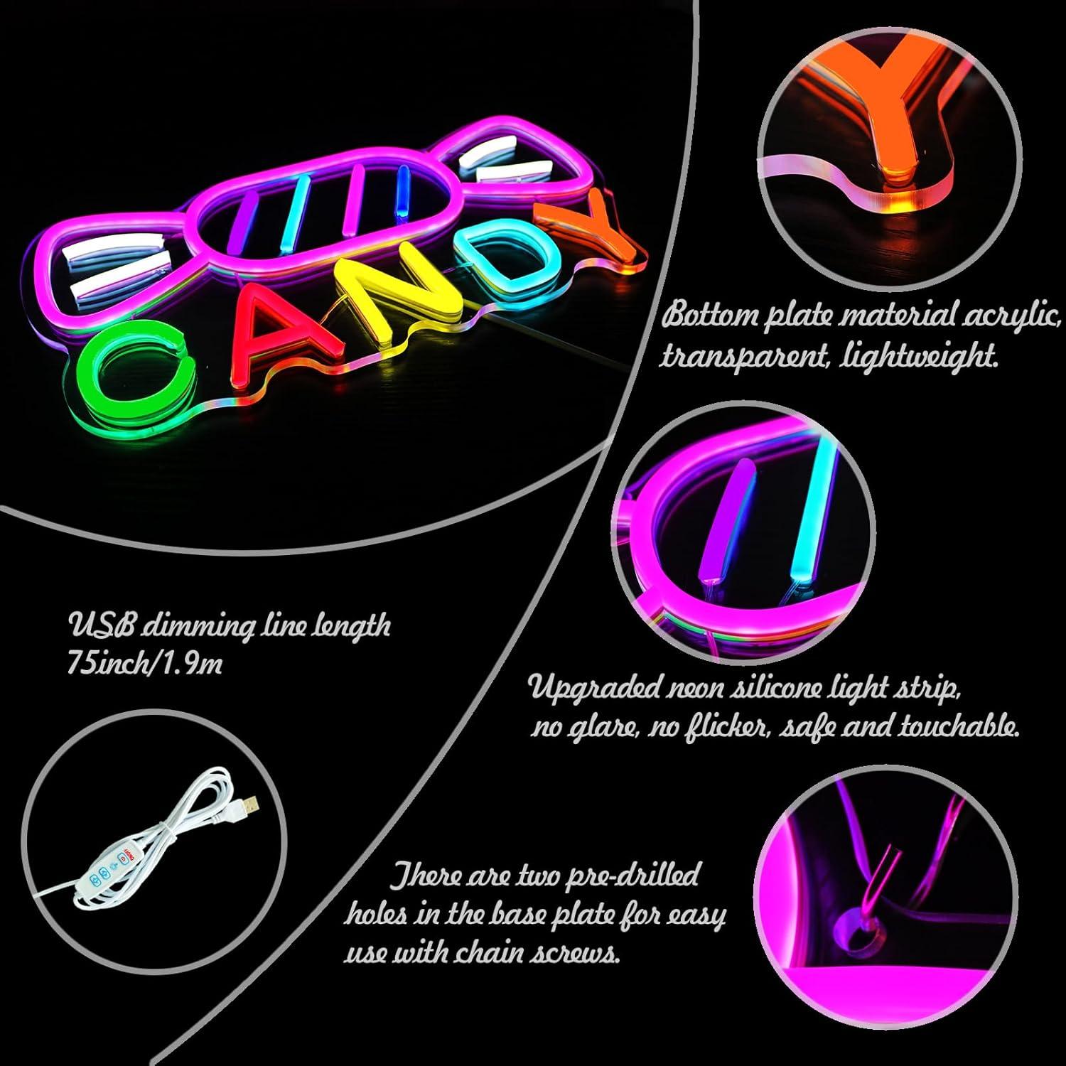 Letrero de Neón LED Caramelo NAIYISI 34.8x17.8cm Dimmable