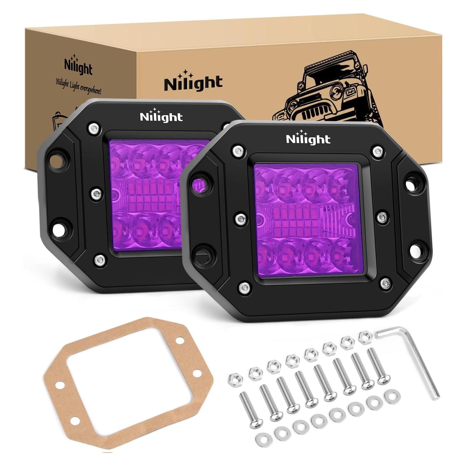 Nilight Pods LED Empotrados 42W Púrpura 2 Pcs Combo Beam