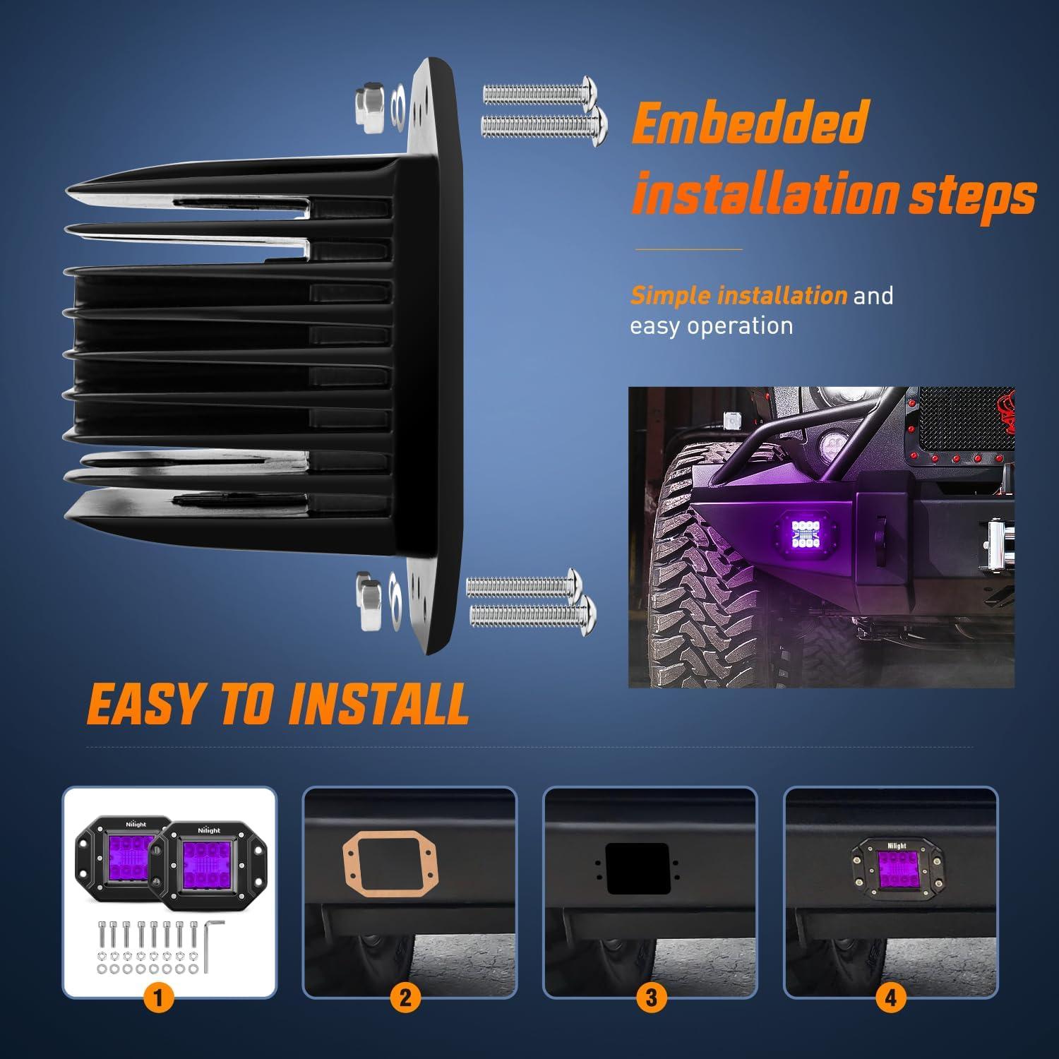 Nilight Pods LED Empotrados 42W Púrpura 2 Pcs Combo Beam