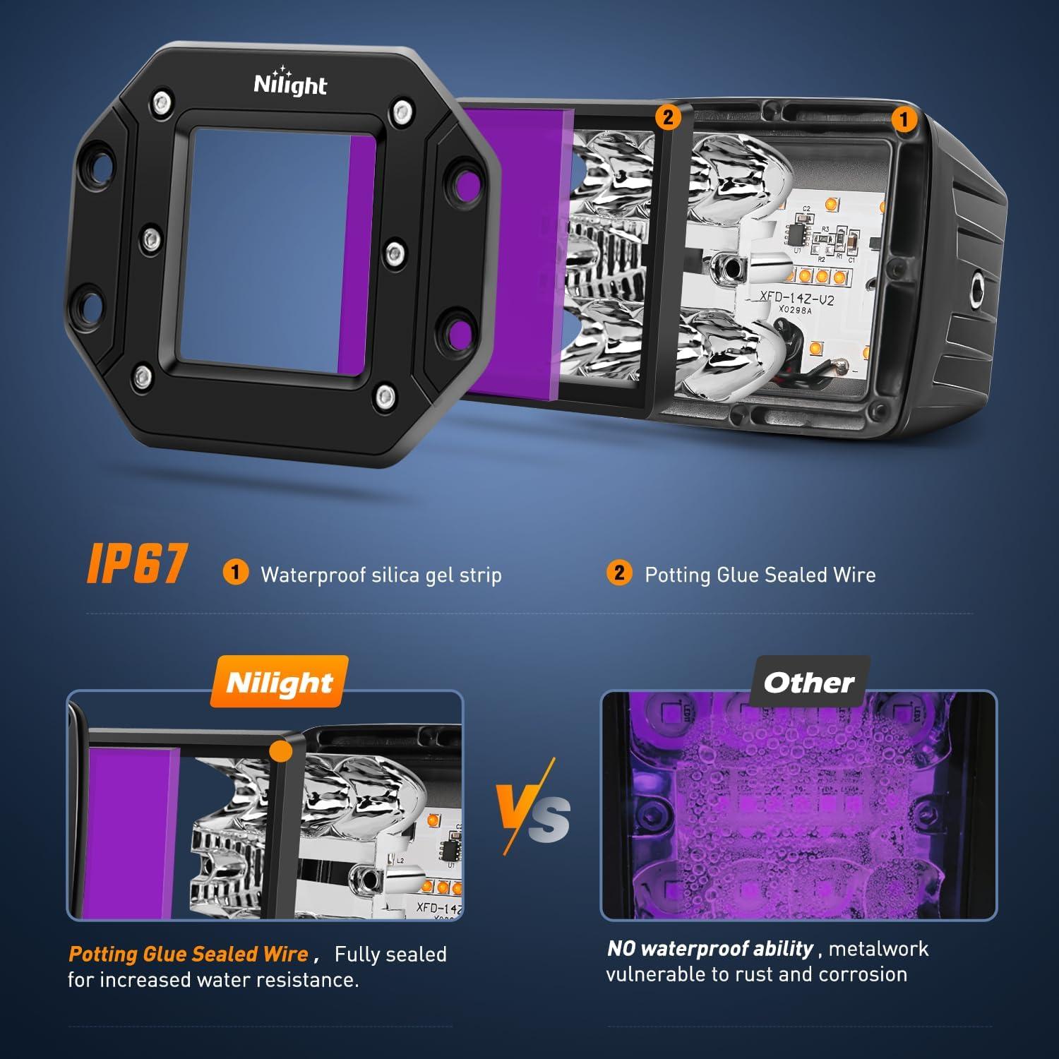 Nilight Pods LED Empotrados 42W Púrpura 2 Pcs Combo Beam