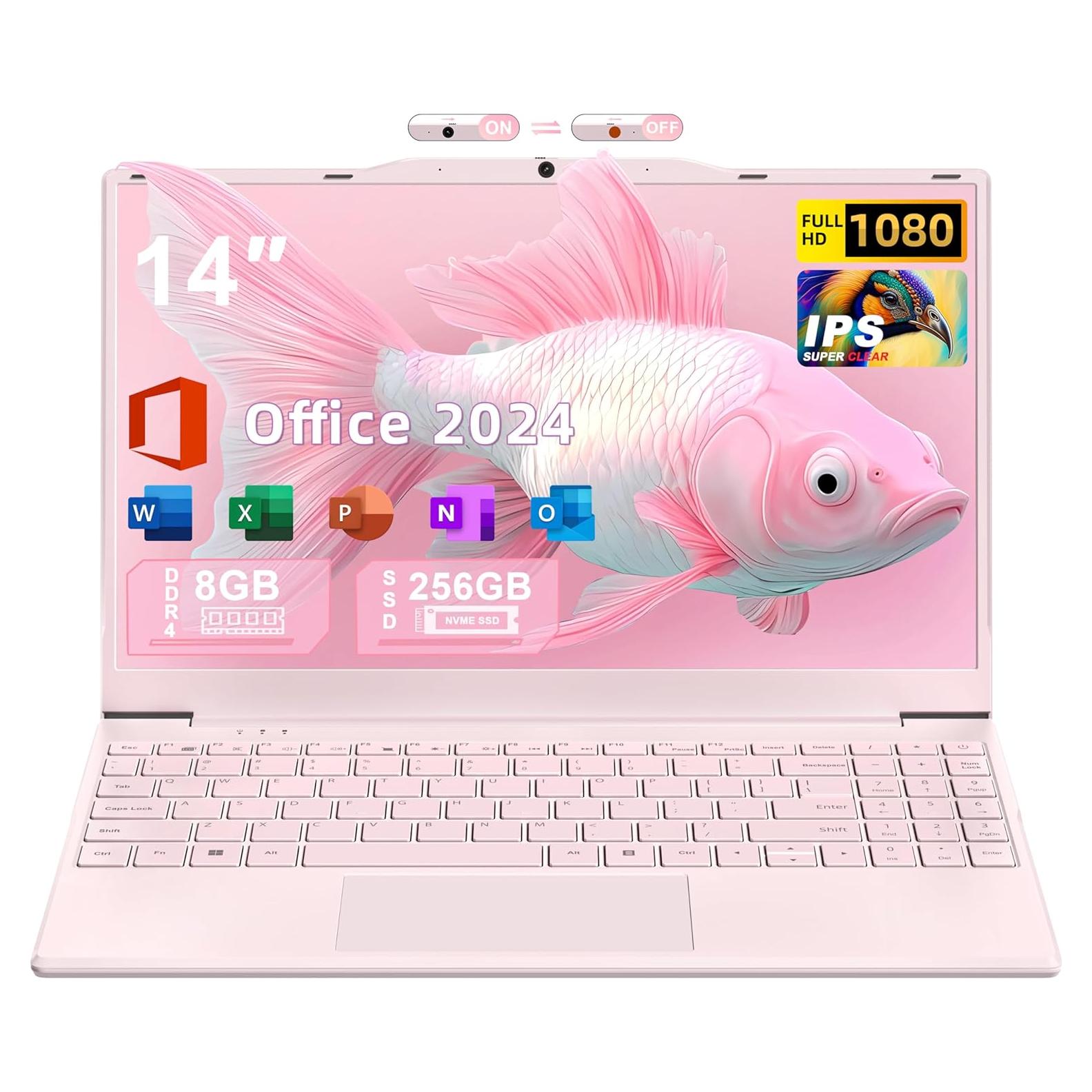 Laptop Nmybwo 14" Rosa, Celeron N5095, 8GB RAM, 256GB SSD