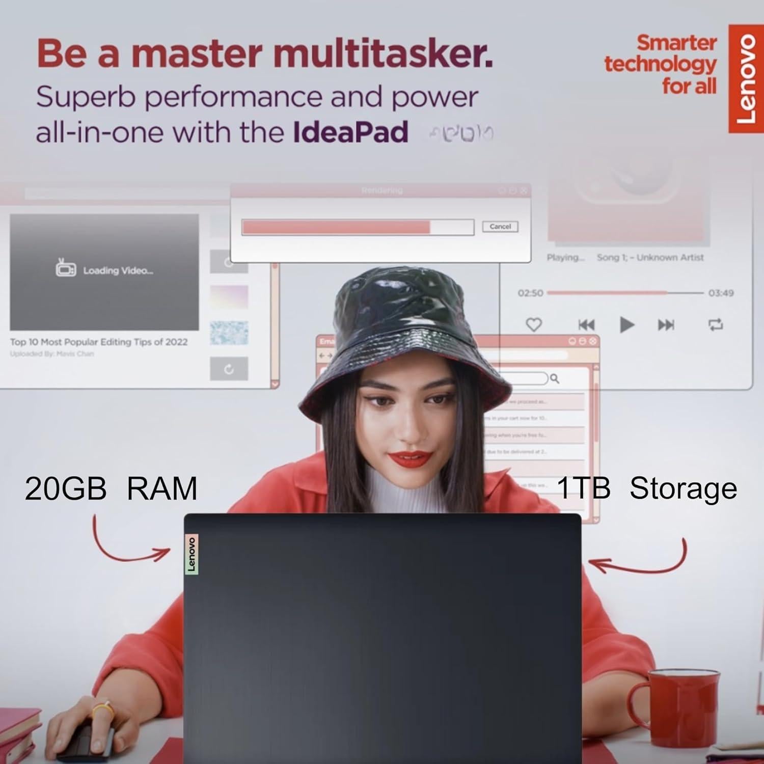 Laptop Lenovo IdeaPad 15.6" FHD, 20GB RAM, 1TB SSD, Intel