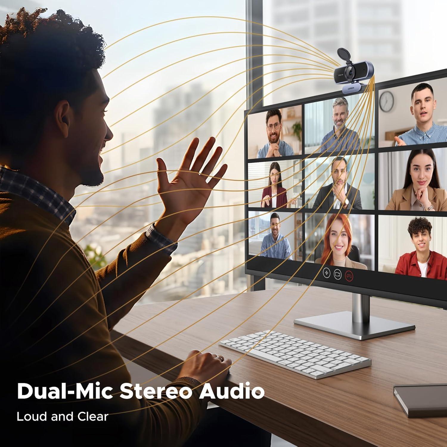 Cámara Web UGREEN 2K HD con Micrófono USB y Luces RGB