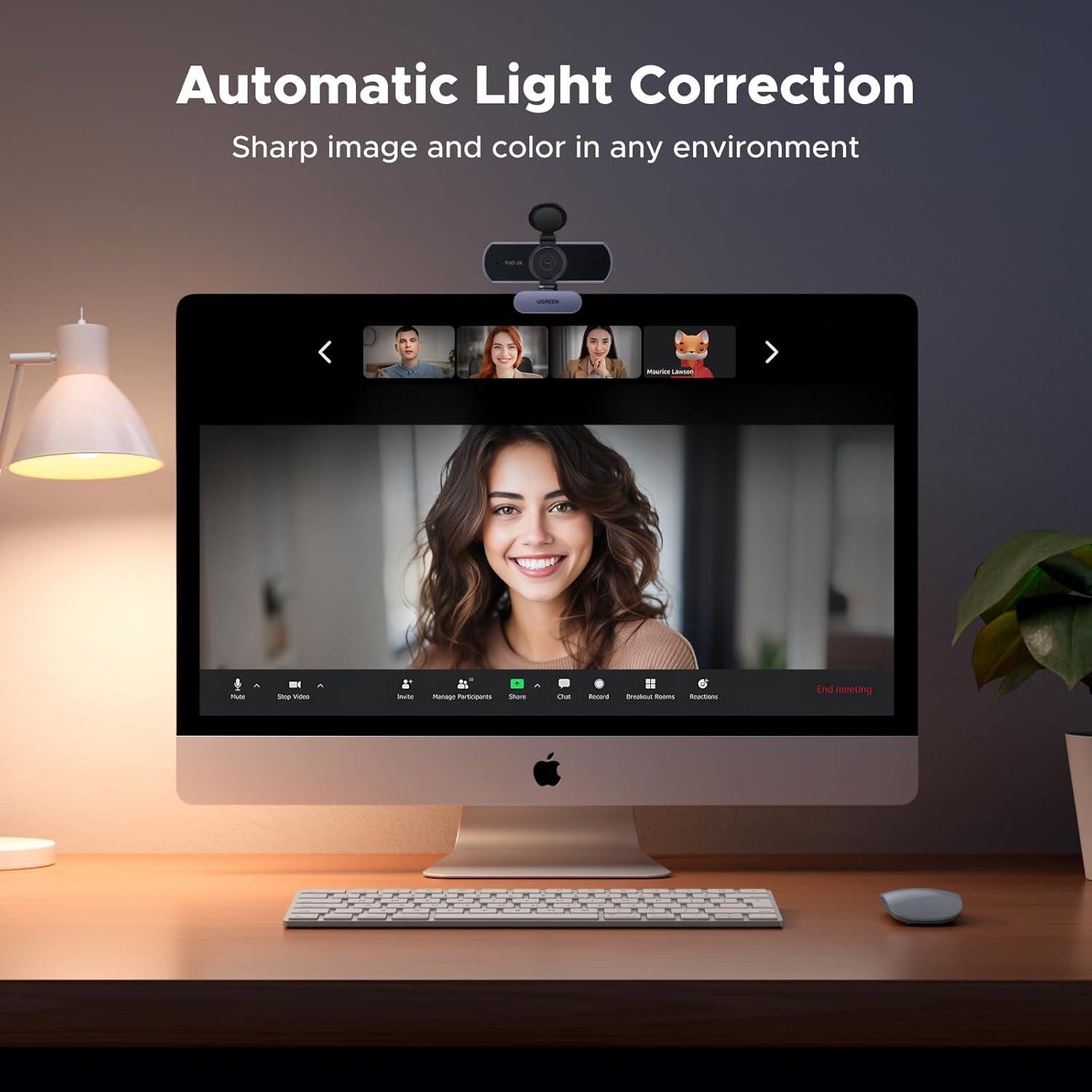 Cámara Web UGREEN 2K HD con Micrófono USB y Luces RGB