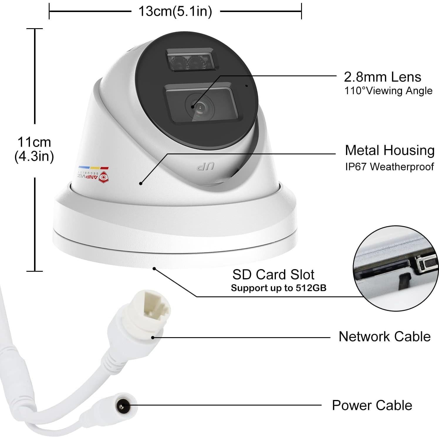 Cámara IP PoE Anpviz 5MP Turret Metal con Audio y Detección AI