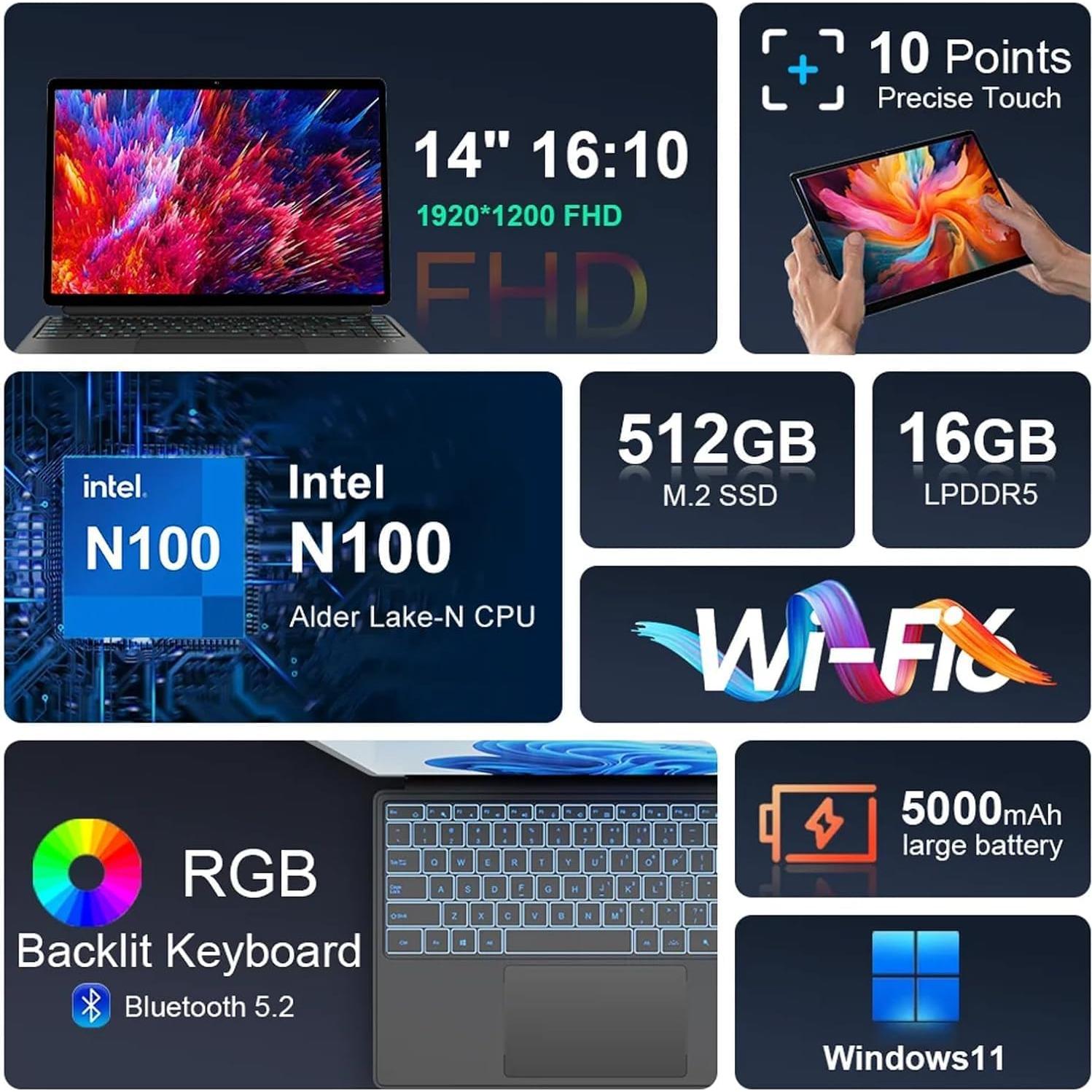 Tableta 2 en 1 HYPERSTRIX AerPad 14" Touch, 16GB RAM, 512GB SSD