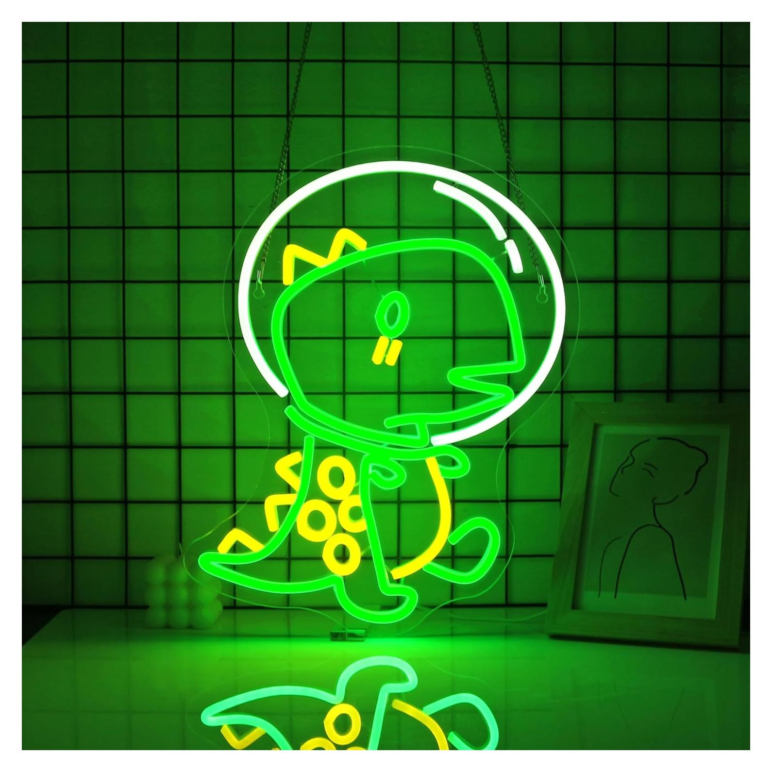 Luz de Neón LED Dinosaurio JGHTURIE 40x32cm Verde USB