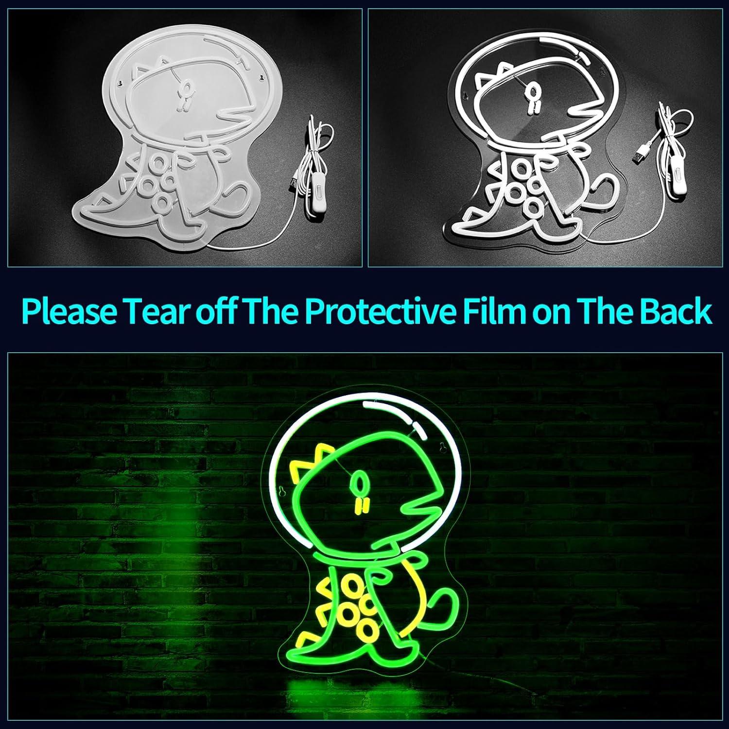 Luz de Neón LED Dinosaurio JGHTURIE 40x32cm Verde USB