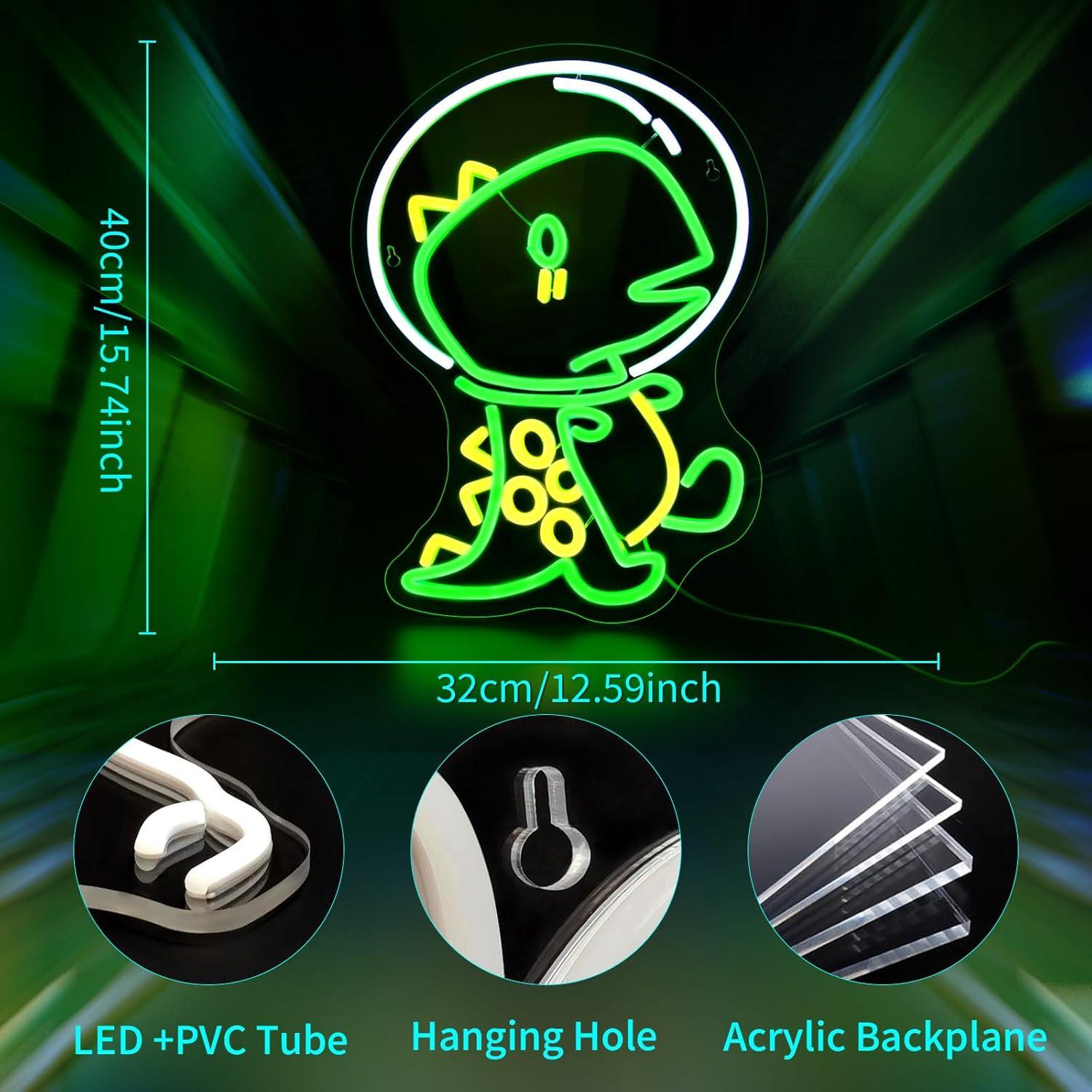 Luz de Neón LED Dinosaurio JGHTURIE 40x32cm Verde USB