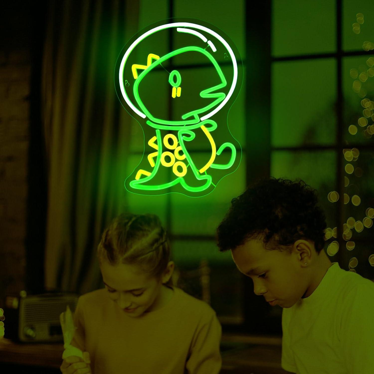 Luz de Neón LED Dinosaurio JGHTURIE 40x32cm Verde USB