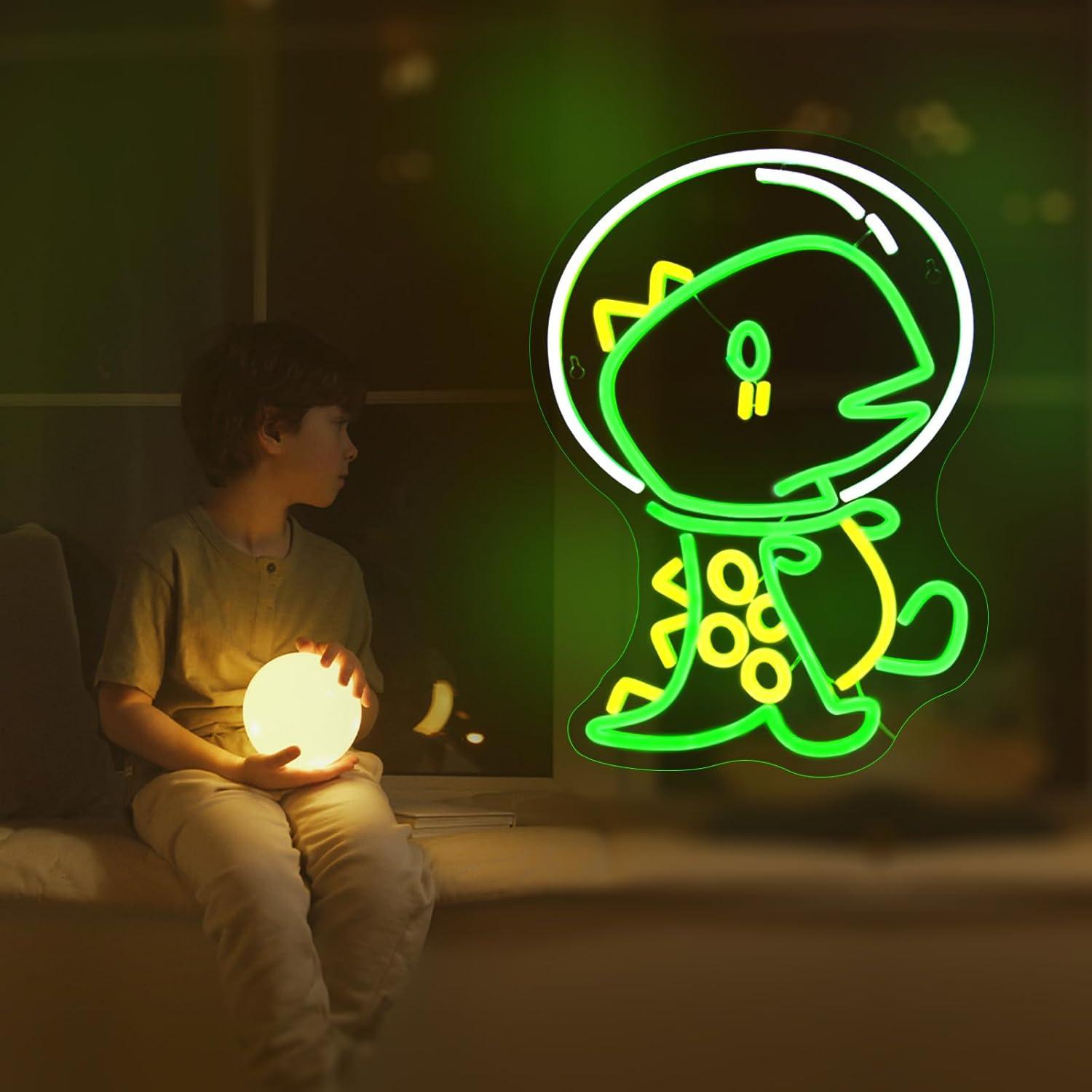 Luz de Neón LED Dinosaurio JGHTURIE 40x32cm Verde USB